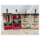 4 Vintage 4oz Oil and Lighter Fluid Cans by 3-In-O 4 Vintage 4oz Oil and Lighter Fluid Cans by 3-In-O