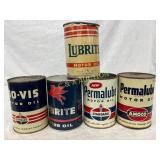 5 One-Quart Vintage Motor Oil Cans: Iso-Vis, Lubri 5 One-Quart Vintage Motor Oil Cans: Iso-Vis, Lubri