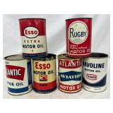 6 Empty 1-Quart Motor Oil Cans Featuring Esso, Atl 6 Empty 1-Quart Motor Oil Cans Featuring Esso, Atl
