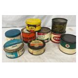 9 Vintage Automotive and Rifle Grease Tins 9 Vintage Automotive and Rifle Grease Tins