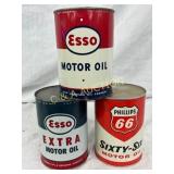 3 Oil Cans: Esso Motor Oil, Esso Extra Motor Oil, 3 Oil Cans: Esso Motor Oil, Esso Extra Motor Oil,