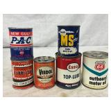 6 Vintage Fuel Additive and Motor Oil Cans, 4 oz a 6 Vintage Fuel Additive and Motor Oil Cans, 4 oz a