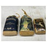 Three Vintage Burlap-Wrapped Smoking Tobacco Packs Three Vintage Burlap-Wrapped Smoking Tobacco Packs