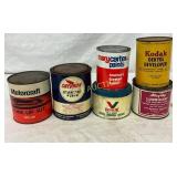6 Vintage Product Cans, 3in to 5in, Including Moto 6 Vintage Product Cans, 3in to 5in, Including Moto