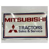 Emb. Mitsubishi Tractors Metal Sign with Wooden Ba
