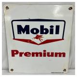 1954 Porc. Mobil Oil Premium Pump Sign, 12×13