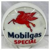 16in. Mobilgas Special Milk Glass Globe with Sing