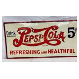 Pepsi-Cola 5-Cent Double-Dot Emb Tin Tacker Sign,