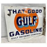 Porc. Gulf Gasoline Flange Sign 22×18