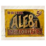 Ale 8 Emb. Tin Tacker Sign  5¢ Drink, 14in x 10in