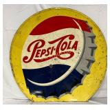 Pepsi-Cola Emb Bottle Cap Metal Sign, Cut, 42×39 I