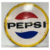 Emb Metal Round Pepsi Sign, 41 1/2 Inches
