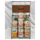 Vintage Gulf Oil Metal Rack 1-Quart Motor Oil Cans