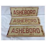 3 Unused 1975 Asheboro, N.C. City License Tags
