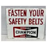 1970 Champion Spark Plugs Sign: Fasten Your Safet