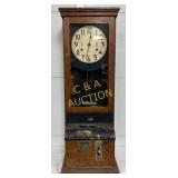 Early International Punch In Punch Out Oak Clock,