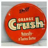 Round Orange Crush Easel-Back Tin Advertising Sign
