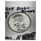 1955 90% Silver Franklin Half Dollar with Bugs Bun
