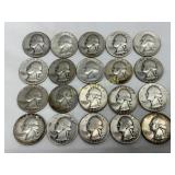 20 Washington Quarters, 90% Silver, 1936-1964