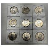 9 Kennedy Half Dollars, 1983-1993