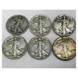 6 Pre-1964 Walking Liberty Half Dollar Coins (1936