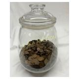 Plastic Jar Containing Assorted Wheat Pennies