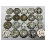 20 Pre-1964 Silver Washington Quarters (1938-1964)