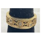 Gold-Tone Band with Openwork and Clear Stone Accen
