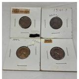 4 U.S. Lincoln Cents Including 3 Wheat Pennies and