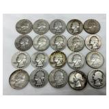 20 90% Silver Washington Quarters, 1936-1963