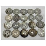 20 Washington Quarters, 90% Silver, 1934-1964