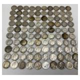 100 Roosevelt Dimes, 90% Pre-1964 Silver