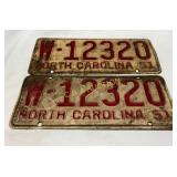 1951 North Carolina Matching License Plates W-1232