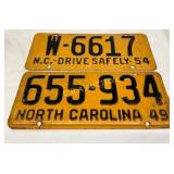 North Carolina License Plates, 1949 and 1954