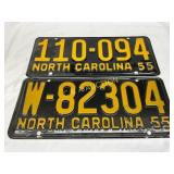 1955 North Carolina License Plates, One Restored a