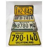 Four License Plates Featuring Pennsylvania and Mai