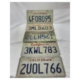 Five California License Plates with Embossed Desig