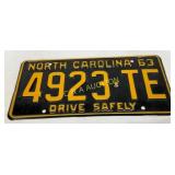North Carolina 1963 License Plate, ï¿½4923-TEï¿½