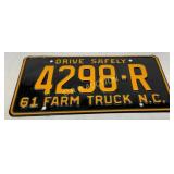 1961 North Carolina Farm Truck License Plate, 4298