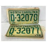 Two 1978 North Carolina License Plates, New Old St