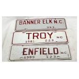 Three North Carolina City License Tags, 1981-1989