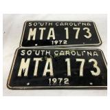 Matching 1972 South Carolina License Plates ï¿½MTA 1