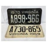 1969 and 1970 Virginia License Plates, A730-865 an