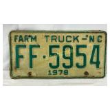 1978 North Carolina Farm Truck License Plate FF-59