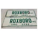 Two 1980 Roxboro, NC City License Plates