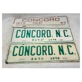 Three Concord, N.C. City License Plates, 1973 and