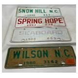 Four Vintage North Carolina City Tags, 1980, 1989,