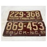 1952 North Carolina License Plates, One Truck Tag