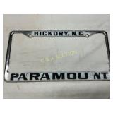 Metal License Plate Frame Marked ï¿½Hickory, N.C.ï¿½ a
