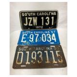 Three South Carolina License Plates, 1959, 1957, a